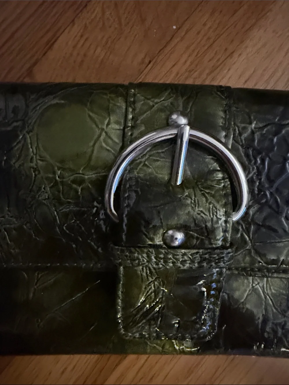 Olive Green Croc-Embossed Wristlet Clutch